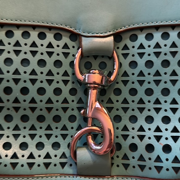 Aqua laser-cut leather Rebecca Minkoff M.A.C. crossbody bag w/ silver hardware - Picture 3 of 12